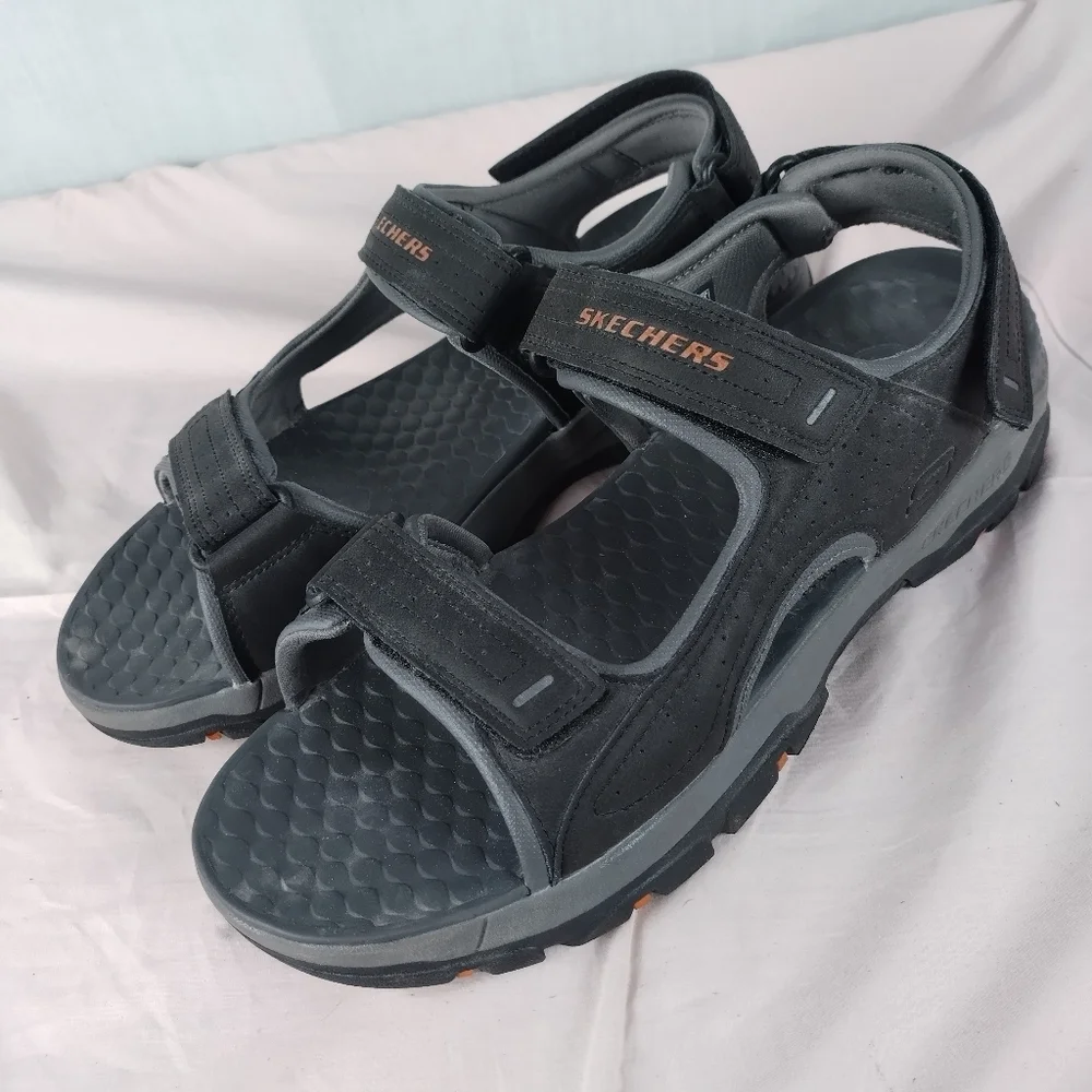 Skechers Sandals Mens 13 Tresmen Garo Relaxed Fit Strap Gray Suede Super Grip
